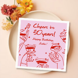 Rosa Retro Handziehen Funky Cocktail Geburtstag Serviette