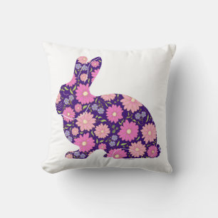 Rosa Retro-Hasen-Kaninchen und Blumen Kissen