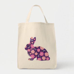 Rosa Retro-Hasenkaninchen und Blumen Tragetasche