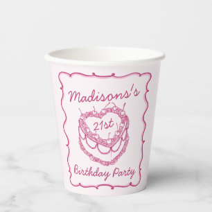 Rosa Retro Herz Coquette Cherry Cake Birthday Pappbecher