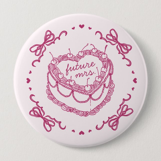Rosa Retro Herz Coquette Cherry Cake Bridal Showe Button (Vorderseite)