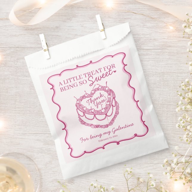 Rosa Retro Herz Coquette Cherry Cake Galentine Geschenktütchen (Ausgeschnitten)