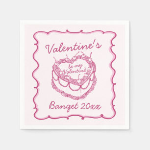 Rosa Retro Herz Coquette Cherry Cake Serviette