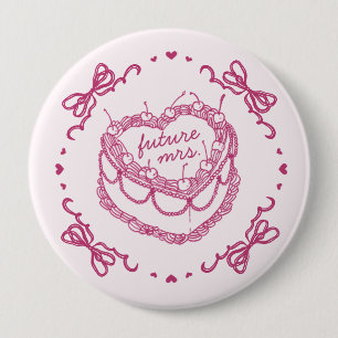 Rosa Retro-Herz-Coquette-Kirschkuchen-Braut-Showe Button