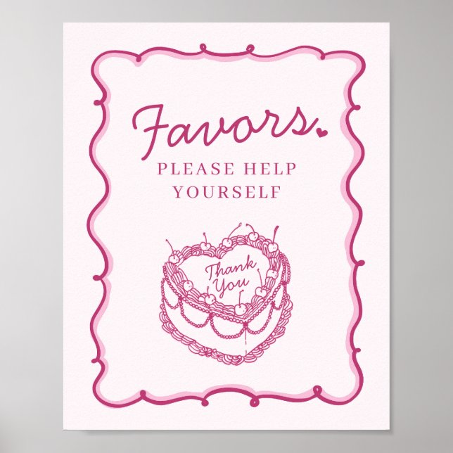 Rosa Retro Herz Coquette Kirschkuchen Favoriten Poster (Vorne)