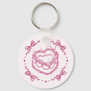 Rosa Retro-Herz Coquette Kirschkuchen Geschenke Schlüsselanhänger