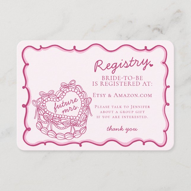 Rosa Retro Herz Coquette Kuchen Registrierung einf Begleitkarte (Vorderseite)