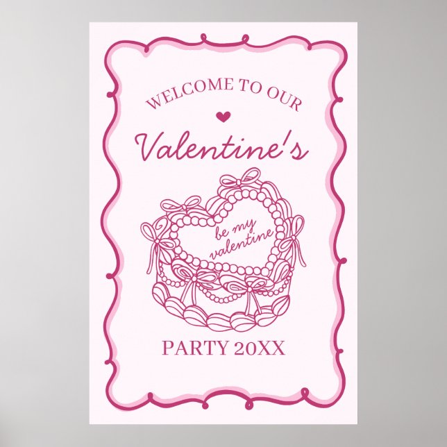 Rosa Retro Herz Coquette Kuchen Valentine Willkomm Poster (Vorne)