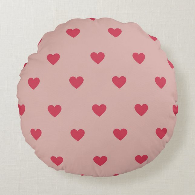 Rosa Retro Herz Y2K Muster mit rosa Hintergrund Rundes Kissen (Vorderseite)