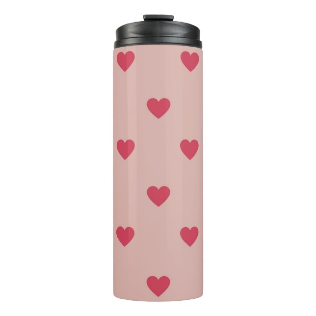 Rosa Retro Herz Y2K Muster mit rosa Hintergrund Thermosbecher (Vorderseite)