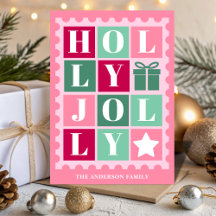 Rosa Retro-Holly-Jolly-Weihnachtspoststempel