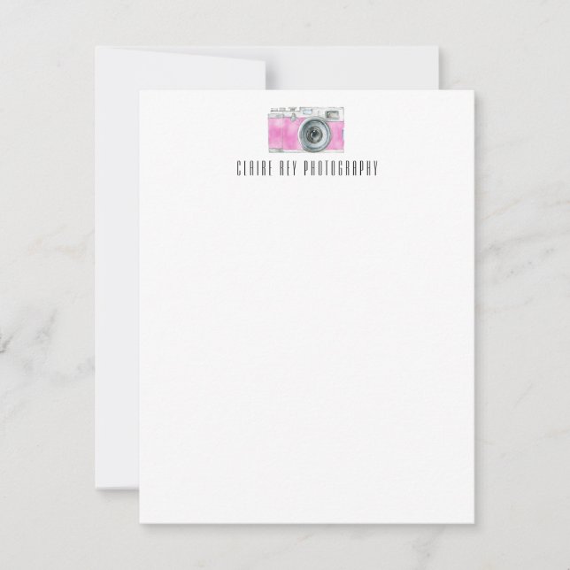 Rosa Retro-Kamera-Fotograf-Logo für die Aquarellfa Mitteilungskarte (Vorderseite)