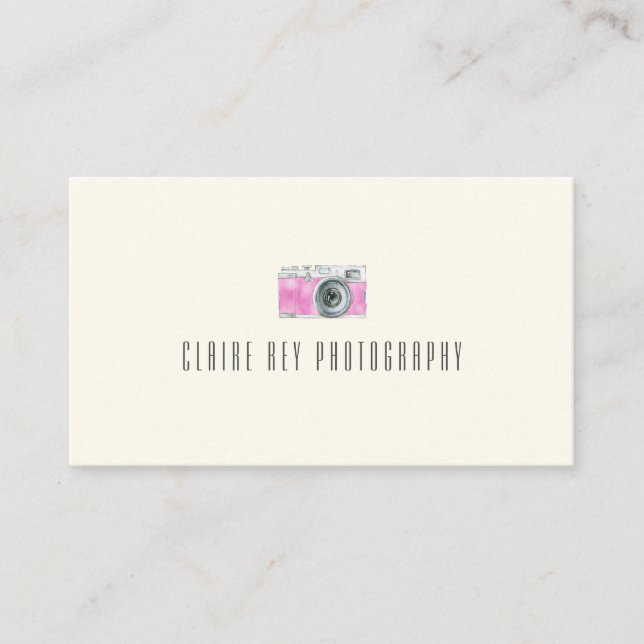 Rosa Retro-Kamera-Fotograf-Logo für die Aquarellfa Visitenkarte (Vorderseite)