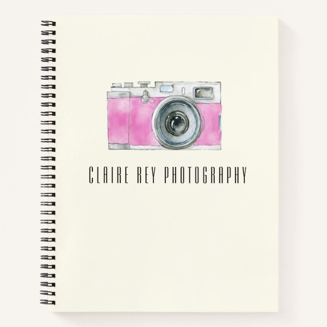 Rosa Retro-Kamera-Logo für die Aquarellfarben Notizbuch (Vorderseite)