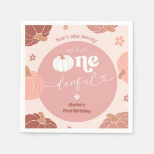 Rosa Retro-Kürbis 1. Geburtstag Papier Serviette