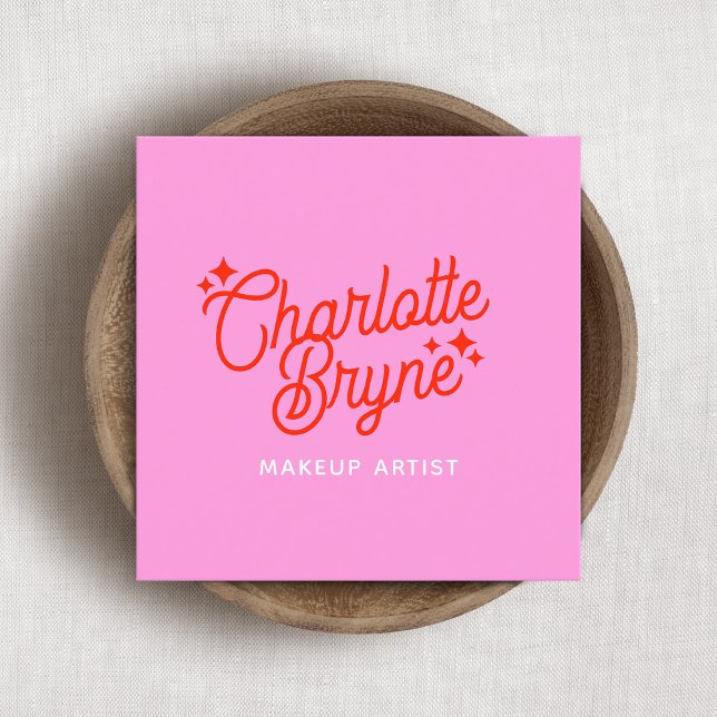 Rosa Retro Makeup Artist Quadratische Visitenkarte (Von Creator hochgeladen)