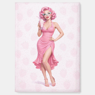 Rosa Retro-Milchshake-Pin-Up-Girl-Erdbeermagnet Magnet