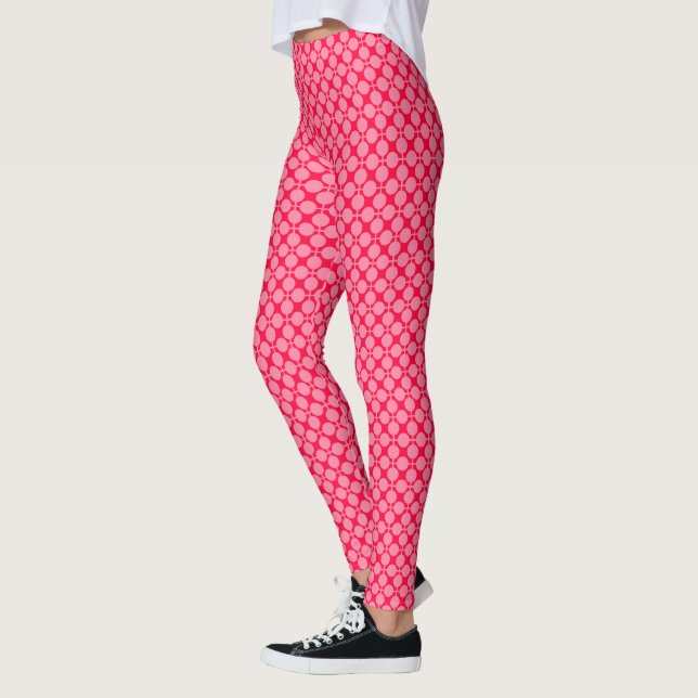 Rosa Retro-Monochrom-Polka-Punktmuster Leggings (Links)