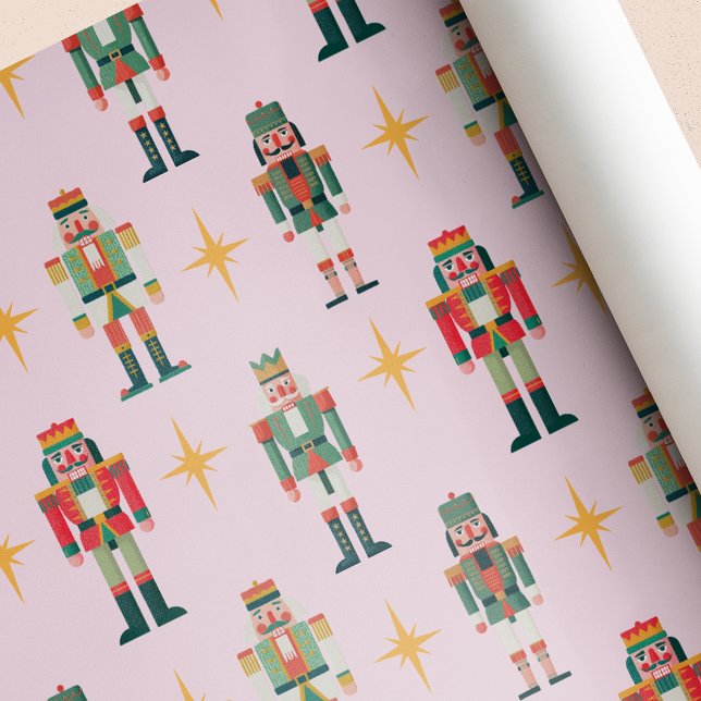 Rosa Retro-Nussknacker-Weihnachten  Geschenkpapier (Von Creator hochgeladen)