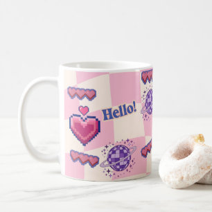 Rosa Retro-Pixel-Herz-Tasse Kaffeetasse