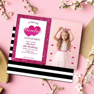 Rosa Retro-Puppe Foto-Geburtstag Einladung