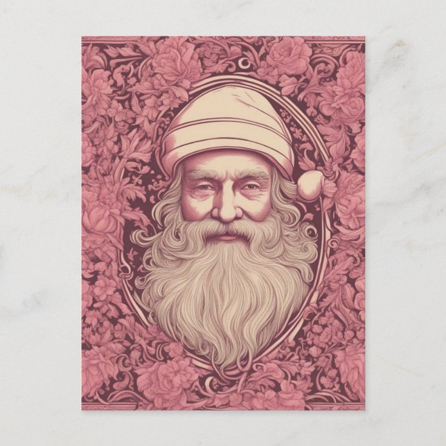 Rosa Retro Santa Postkarte (Vorderseite)
