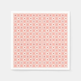 Rosa Retro-Schneeflocke und Herz Nahtloses Muster Serviette