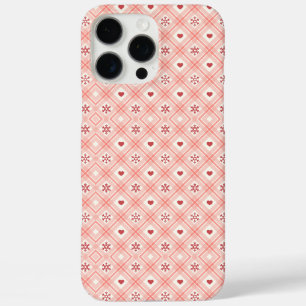 Rosa Retro-Schneeflocken und Herzmuster iPhone 16 Pro Max Hülle