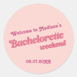 Rosa Retro Schriftart Bachelorette Gefallen Labels Runder Aufkleber