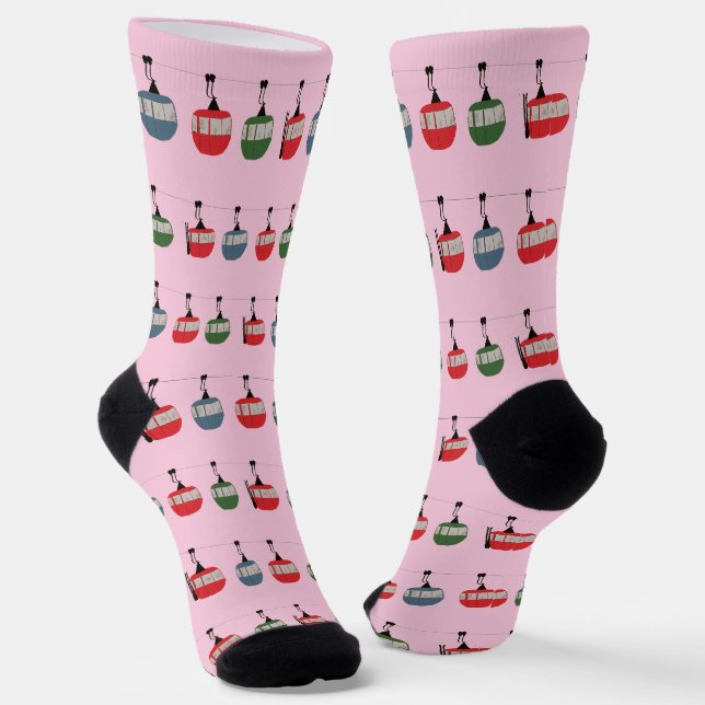 Rosa Retro Skilift Gondelbahn Winterskifahrer Socken (Gewinkelt)