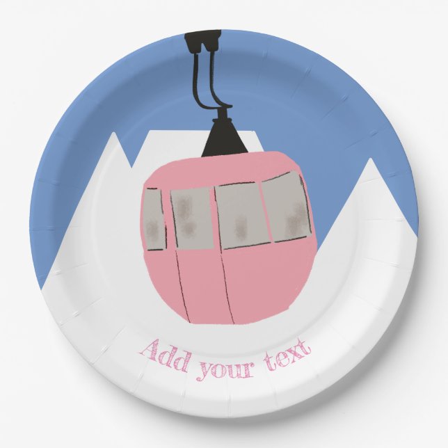Rosa Retro Skilift Skipass Berg Pappteller (Vorderseite)