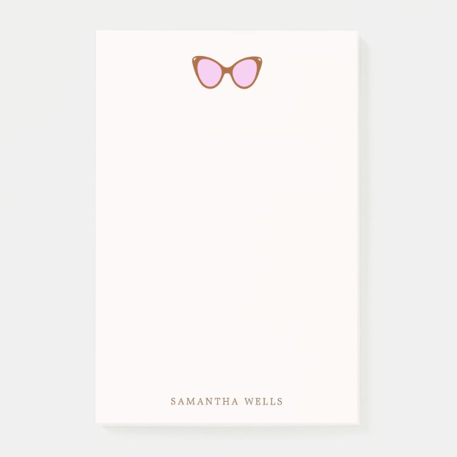 Rosa Retro-Sonnenbrille Personalisiert Post-it Klebezettel (Vorderseite)