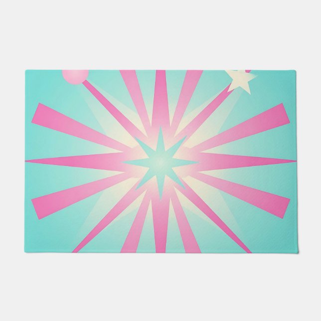 Rosa Retro-Sternenexplosion Glühen Fußmatte (Vorderseite)