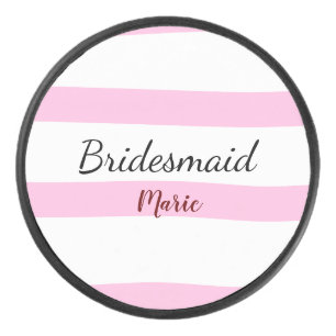 Rosa Retro-Streifen, personalisierte Brautjungfer Eishockey Puck