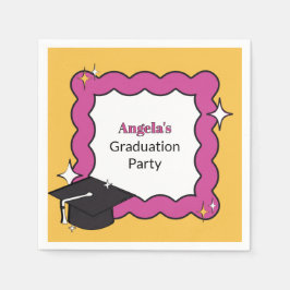 Rosa Retro-trendy Squiggle Wavy Graduierungsparty Serviette