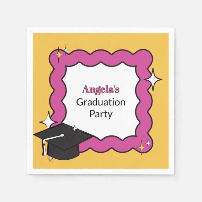 Rosa Retro-trendy Squiggle Wavy Graduierungsparty Serviette (Vorderseite)