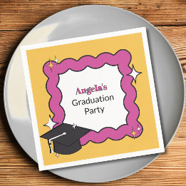 Rosa Retro-trendy Squiggle Wavy Graduierungsparty Serviette