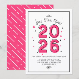 Rosa Retro Typografie 2017 Silvesterfest Party Einladung