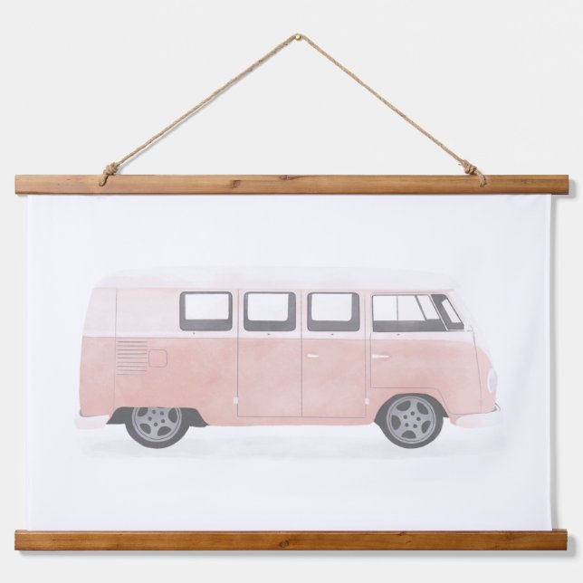 Rosa Retro Van Kinderzimmer Dekoration Wandteppich Mit Holzrahmen (Vorne)