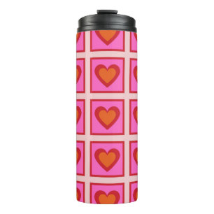 Rosa Retro Vintage Karo Herz Y2K Muster  Thermosbecher