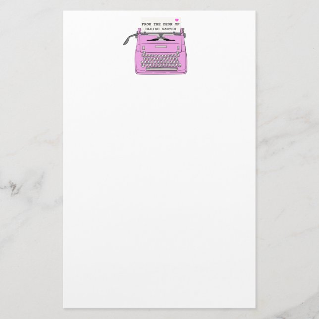 Rosa Retro Vintage Schreibmaschine Desktop Persona Briefpapier (Vorderseite)