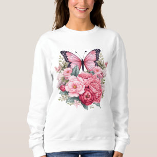 Rosa Retro Wasserfarbenfrohe Schmetterlinge & Blum Sweatshirt