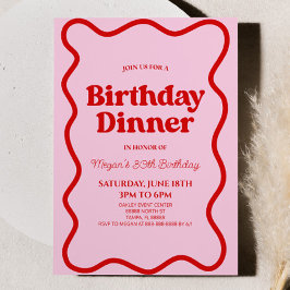 Rosa Retro Wavy Border Birthday Dinner Party Einladung