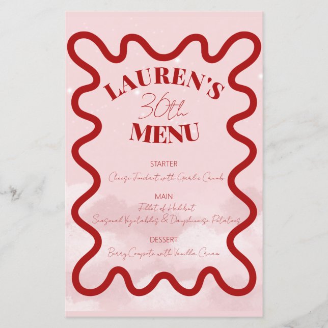Rosa Retro Wavy Budget Dinner Party Menu (Vorderseite)