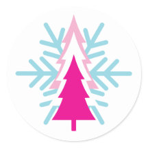 Rosa Retro-Weihnachtsbäume Schneeflocken-Aufkleber