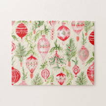 Rosa Retro Weihnachtsschmuck Jigsaw Puzzle