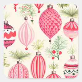 Rosa Retro Weihnachtsschmuck Quadratischer Aufkleber
