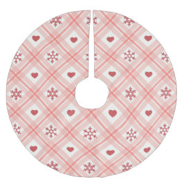 Rosa Retro Weihnachtsschneeflocke und Herz Polyester Weihnachtsbaumdecke