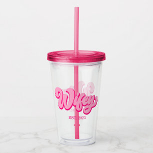 Rosa Retro Wifey Est. Jahr Bride Fiancé Acryltrinkbecher
