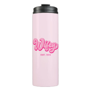 Rosa Retro Wifey Est. Jahr Bride Fiancé Thermosbecher